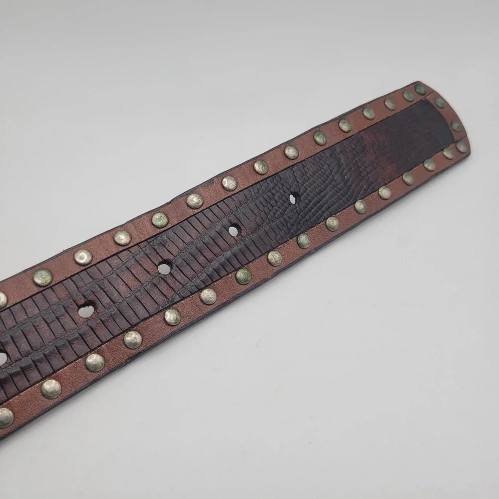 Roper Belt Mens 40 Brown Leather Lizard Embossed Western Cowboy Studs Cowboy